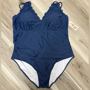 Navy Blue Scalloped Swimsuit